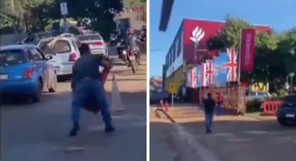 Conductor arrojó conos frente a colegio privado y el momento se viralizó